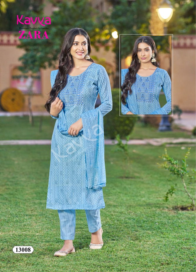 Kavya Zara Vol 13 Cambric Cotton Kurti Pant With Dupatta Collection
